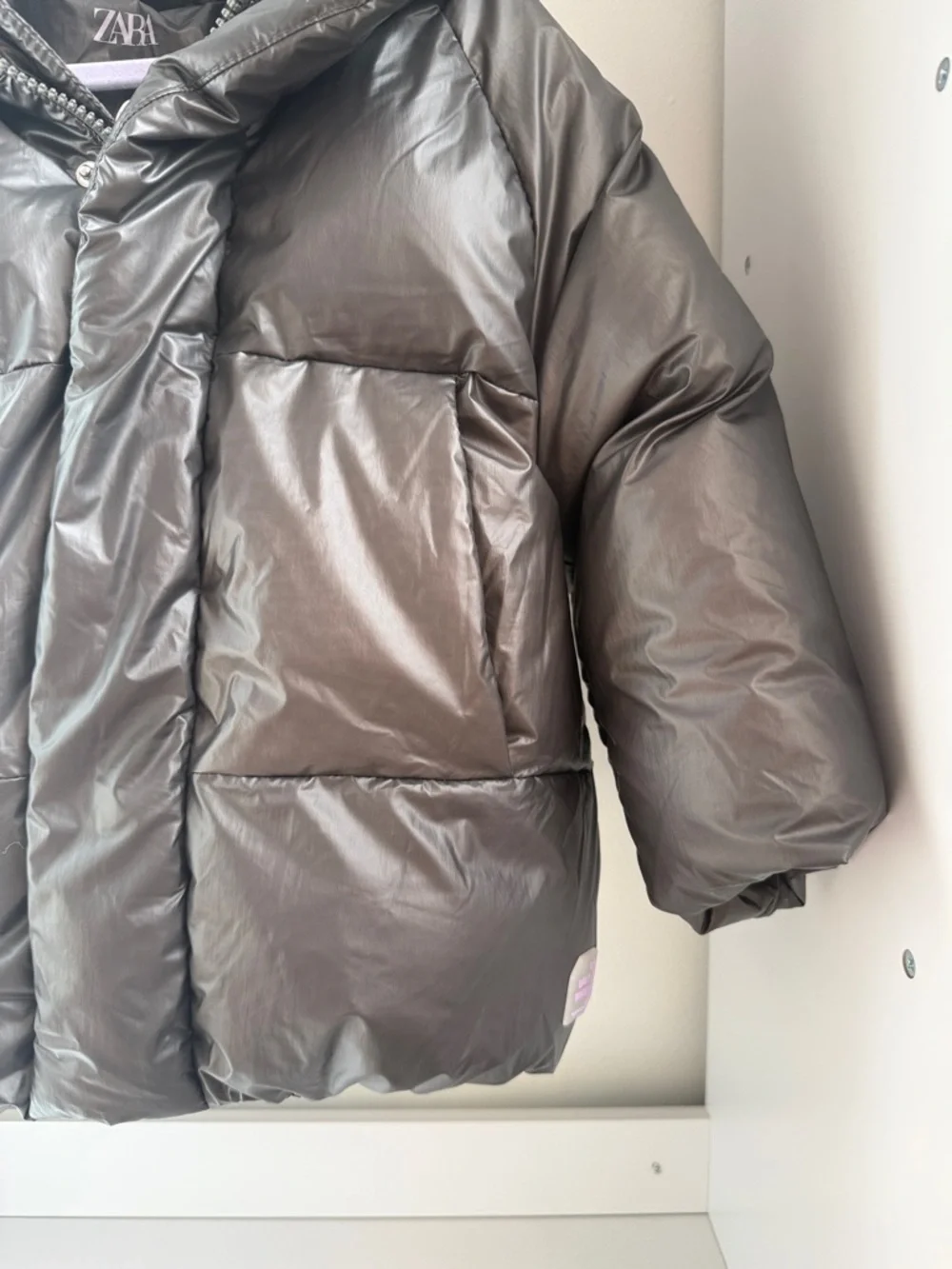 Zara Kids Shiny Charcoal Puffer Jacket with Hood